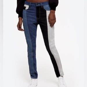 Daya‎ by Zendaya | Black, White & Blue Denim Patchwork Boyfriend Jeans Size M